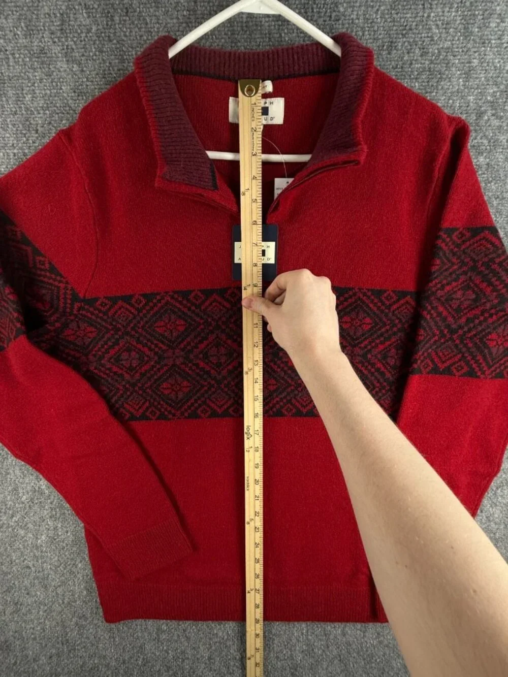 NWT Joseph Abboud Red Fair Isle Wool Blend 1/4 Zip Pullover Sweater 2XL - $80